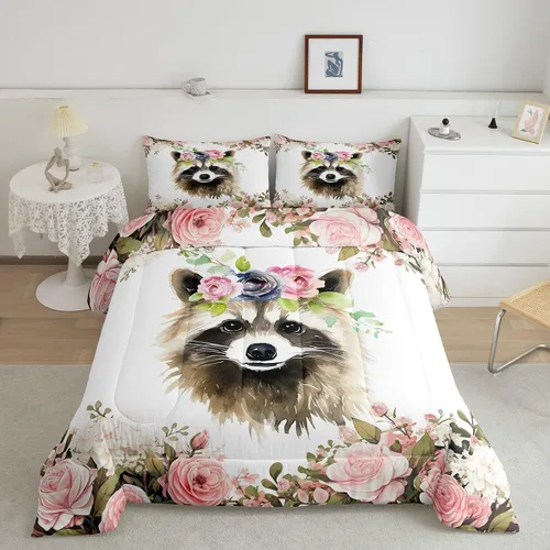 Miniatura 22 de Erosebridal Lindo juego de edredón con diseño de gatos, ropa de cama con temática de animales, edredón y juegos de ropa de cama de flores coloridas