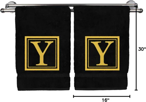 Miniatura 44 de Juego de 2 toallas de mano con monograma, 16 x 30 pulgadas, regalo personalizado, letra negra bordada con diseño cuadrado sobre toalla blanca, extra