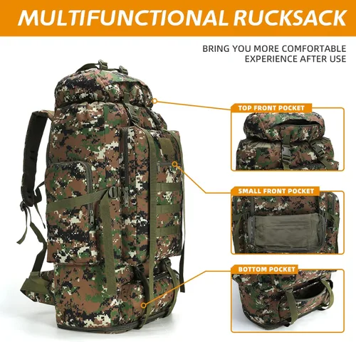 Miniatura 6 de Mochila de senderismo MOLLE de 70L/100L, mochila impermeable para viajes (camuflaje de bosque)