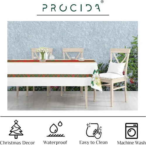 Miniatura 4 de PROCIDA Mantel rectangular de Navidad con diseño de flor de pascua roja, para invierno, Año Nuevo, impermeable, lavable, para fiestas, cocina
