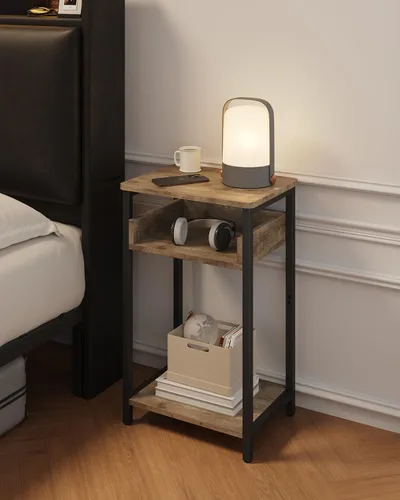 Miniatura 4 de KJGKK Mesa auxiliar, mesa de gama alta de 25 pulgadas, mesita de noche pequeña para sala de estar, dormitorio y oficina, color gris y negro