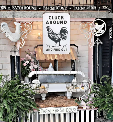 Miniatura 5 de Smilelife Regalo Gracioso de Pollo Letrero de Metal con Texto en Inglés "Chicken Cluck Around and Find Out" para Decoración de Hogar, Granja, Blanco