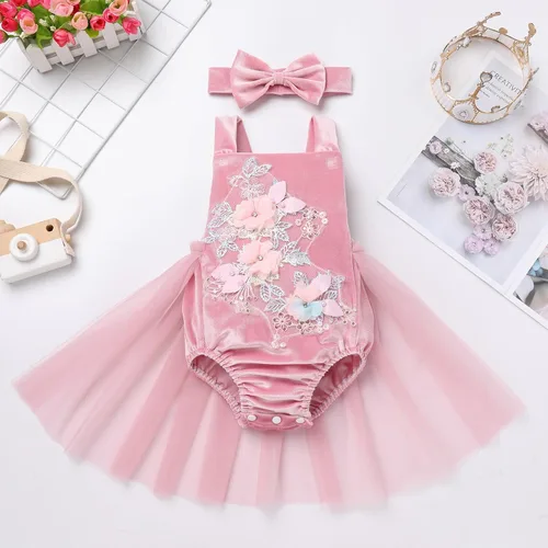 Miniatura 37 de Traje de bebé niña primer cumpleaños traje de encaje tul mameluco princesa tutú vestido de un año cumpleaños pastel Smash fotografía ropa