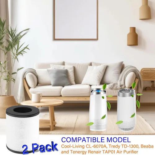 Miniatura 2 de Paquete de 2 filtros de repuesto CL-6070A para purificador de aire Cool-Living CL-6070A, Tredy TD-1300, Beaba y Tenergy Renair TAP01, H13 True HEPA