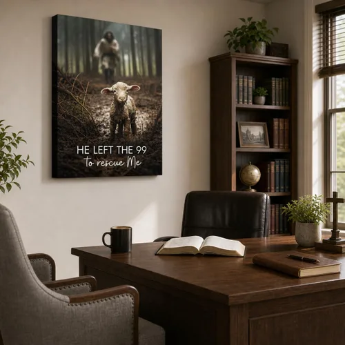 Miniatura 7 de GUN SUPPLIES OUTLET LLC Lienzo decorativo cristiano de Jesús con cordero, texto en inglés «He Left the 99», lienzo religioso, envuelto en galería