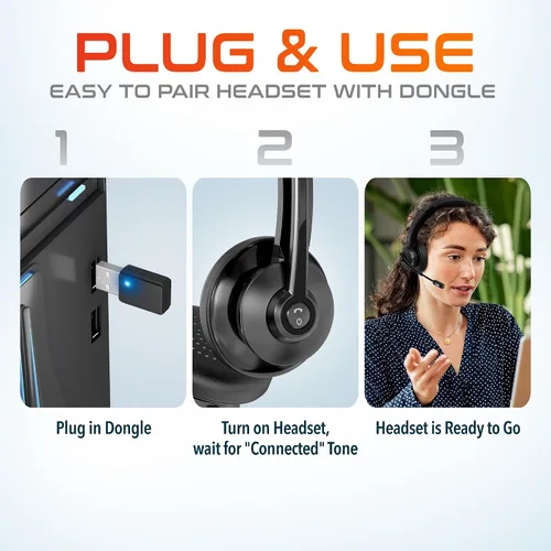Miniatura 9 de Delton Auriculares Bluetooth 35X para computadora con micrófono de cancelación de ruido, base de carga rápida, acoplamiento automático USB Dongle
