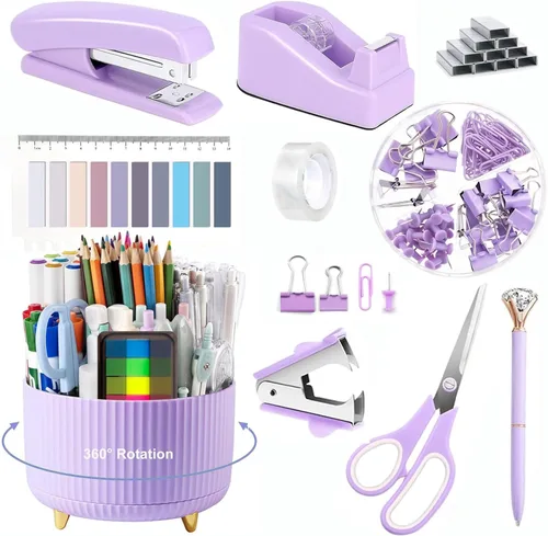 Miniatura 8 de Suministros de oficina, accesorios de escritorio negros, juego de suministros de oficina, juego de grapadora y dispensador de cinta, tijeras