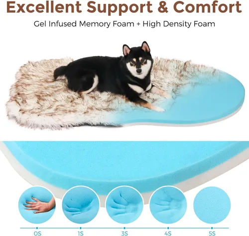 Miniatura 6 de Cama ortopédica de piel sintética de 63 pulgadas para perros grandes y medianos, con piel sintética esponjosa y espuma viscoelástica suave