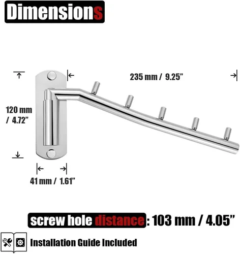 Miniatura 2 de JQK Soporte plegable para colgar ropa, soporte de gancho de brazo oscilante de acero inoxidable, sistema colgante de ropa organizador de cromado