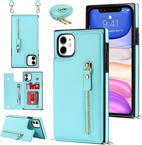 Miniatura 10 de Funda cruzada para teléfono iPhone 13 Pro Max de cuero con tarjetero, funda protectora extraíble, correa de cuero ajustable con botón, compatible