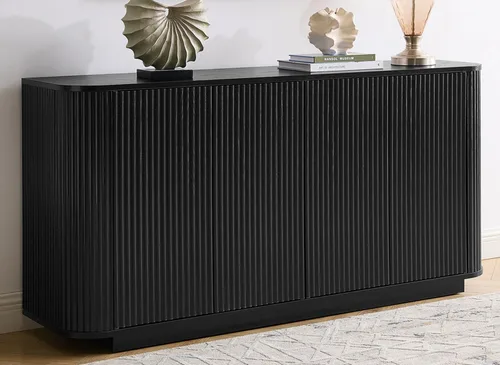 Miniatura 18 de LKTART Aparador de 64 pulgadas con almacenamiento, armario de almacenamiento de madera acanalada, aparador Credenza con estantes ajustables, resorte