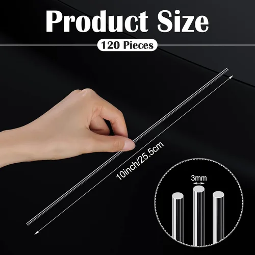 Miniatura 2 de Vicenpal 120 piezas de varillas de acrílico transparente de 10 pulgadas de 3 mm de diámetro, varillas de acrílico redondas de plástico