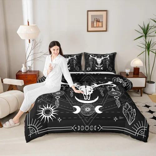 Miniatura 34 de Juego de edredón de champiñones para niños, tamaño individual, juego de ropa de cama romántica con sol, luna, cielo estrellado y galaxia, decoración