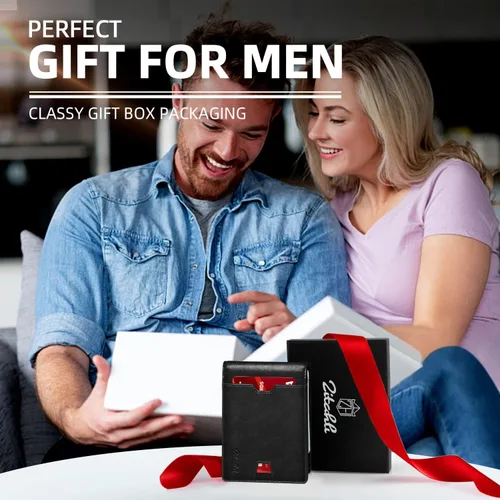 Miniatura 69 de Zitahli Billetera para hombre, de piel fina, con bloqueo RFID, minimalista, plegable, tarjetero con caja de regalo