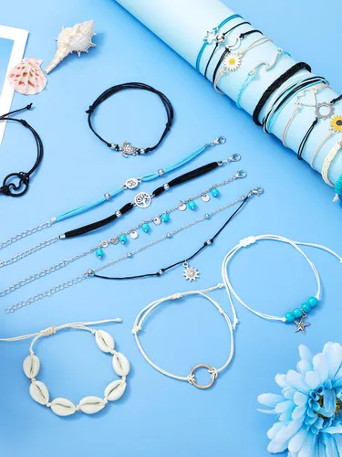 Miniatura 6 de Hicarer 21 pulseras de olas surfistas ajustables e impermeables hechas a mano para la amistad, joyería para mujer