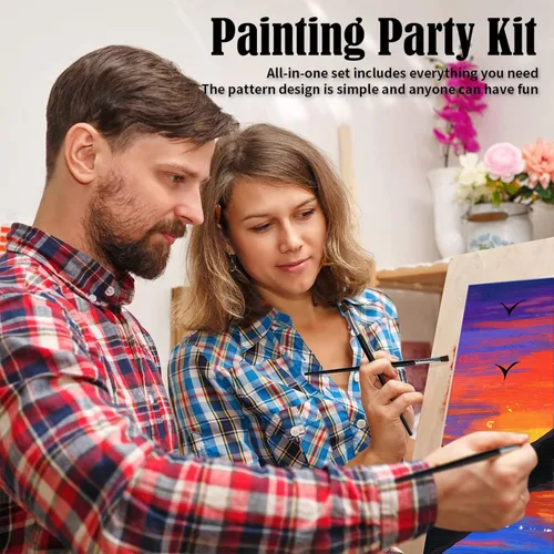 Miniatura 6 de VOCHIC Kit de pintura para sorbos y pinturas, lienzo predibujado para parejas, kit de pintura para adultos, citas, noche, atardecer, corazón