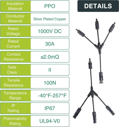 Miniatura 6 de Conectores solares de rama Y, conectores paralelos de panel solar, kit de herramientas de enchufe de cable solar de 1 a 3