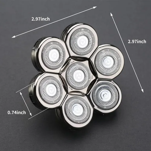 Miniatura 6 de Cabezal de repuesto para afeitadora de cabeza de 7 cuchillas, cabeza de cuchilla de repuesto universal para hombres (7D plateado)