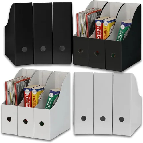 Miniatura 8 de Simple Houseware Paquete de 6 cajas para archivadores de revistas, organizador de cartón plegable, color negro