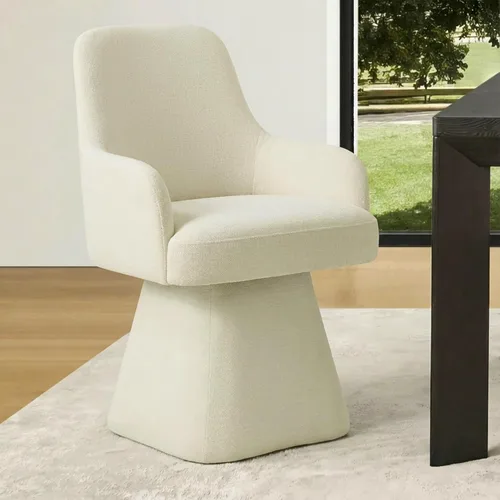 Miniatura 31 de KISLOT Juego de 4 sillas de comedor giratorias, tapizadas de mediados de siglo con respaldo alto, sillas de cocina de tela de lino para comedor, Una