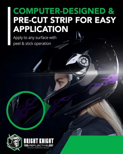 Miniatura 4 de Bright Knight Decals Calcomanías reflectantes de llama, juego de 4 calcomanías de llama morada para marco, casco de motocicleta, diseño de fuego