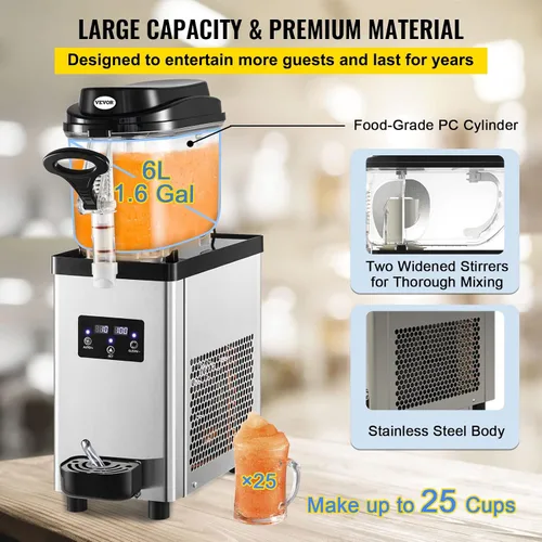 Miniatura 2 de VEVOR Slushie Machine, Slushy Machine 6L/1.6 Gal 25 tazas de un solo tazón, fabricante de bebidas congeladas de 300 W, máquina de batido