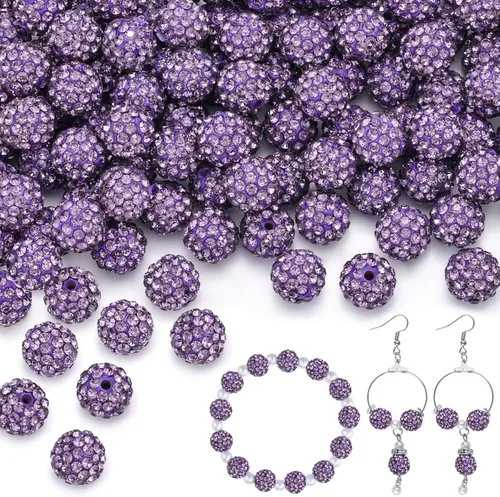 Miniatura 12 de 100 cuentas de diamantes de imitación de 0.394 pulgadas para la fabricación de joyas, 10 cuentas redondas brillantes de discoteca de Shamballa