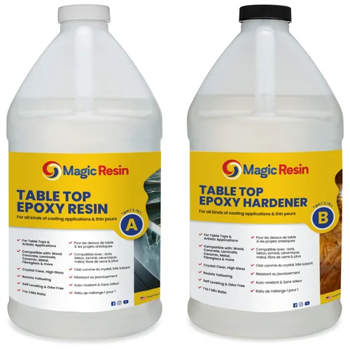 Resina epoxi para mesas y kit de resina epoxi para arte | 2 galones (7.6 L) | No tóxica | Calidad premium | Capa transparente gruesa de alto brillo