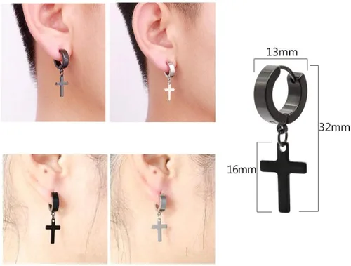 Miniatura 2 de Juego de aretes colgantes de cruz para hombre, de acero inoxidable, con bisagras, para Navidad, graduación, Pascua
