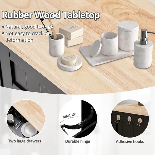 Miniatura 3 de Spurgehom Gabinete de basura inclinable de 13 galones, cubos de basura de cocina, armario de basura moderno con estante ajustable y cajones ocultos