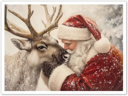 Annual Ring Arte de Pared en Lienzo Vintage de Navidad Decoración Santa y Reno Decoración de Pared de Navidad Enmarcado/Póster Grandes Impresiones