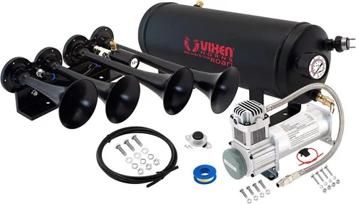 Vixen Horns Kit de bocina de tren para camiones/coche/semi. Sistema completo a bordo: compresor de aire de 200 psi, tanque de 1.5 galones, 4