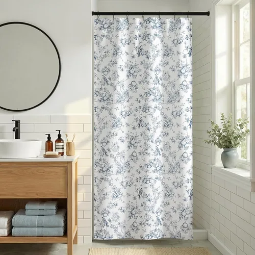 jinchan - Cortina de ducha pequeña vintage con flores, impermeable, de tela botánica, con flores y plantas, para baño, elegante y lujosa, con 7