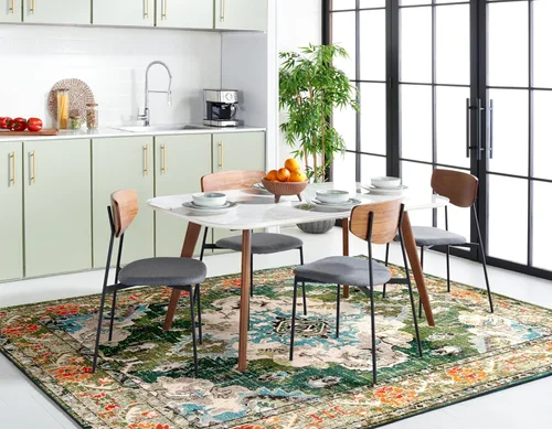 Miniatura 8 de Safavieh Tapete decorativo de 2 pies 2 pulgadas x 4 pies de la colección Monaco, verde y celeste, diseño desgastado de medallón, no desprende