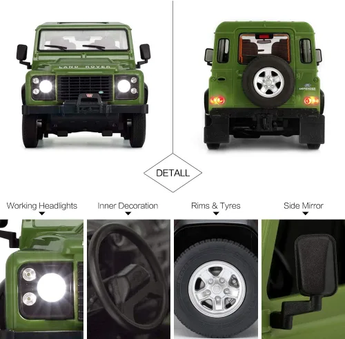 Miniatura 5 de RASTAR Land Rover Defender RC Car, modelo de juguete con control remoto Land Rover 1/14, puertas abiertas por manual, color verde