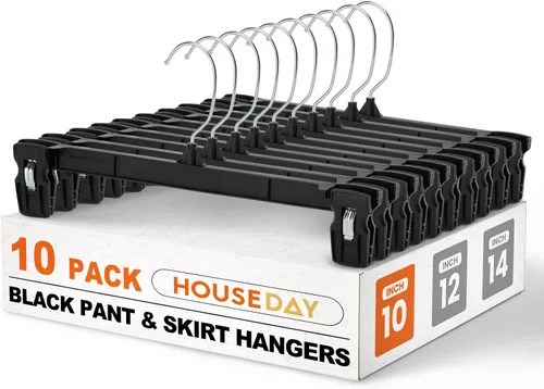 Miniatura 18 de HOUSE DAY Perchas para pantalones y faldas - Juego de 10 perchas para pantalones con clips grandes antideslizantes - Perchero para armario