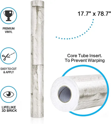 Miniatura 9 de WENMER Papel tapiz de ladrillo 3D para despegar y pegar de 17.7 x 78.7 pulgadas, papel tapiz de ladrillo sintético, autoadhesivo, extraíble, papel
