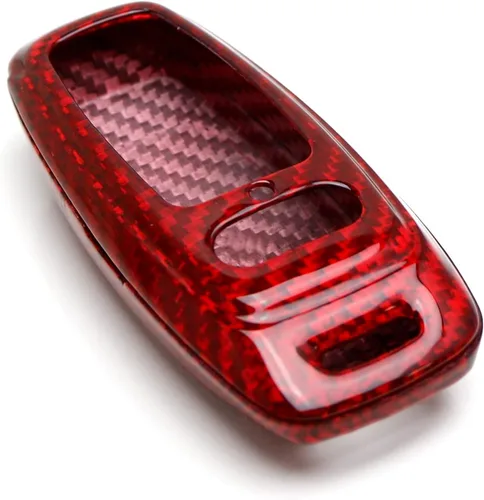 Miniatura 8 de iJDMTOY Funda para llavero de fibra de carbono, color rojo brillante, compatible con Audi 2019 en adelante A6 A7 E-Tron A8 Q8, llavero inteligente