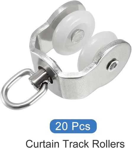 Miniatura 5 de METALLIXITY Rodillos de pista de cortina (0.63 pulgadas), 20 unidades, portadores de plástico con ruedas dobles para cortina deslizante, para rieles