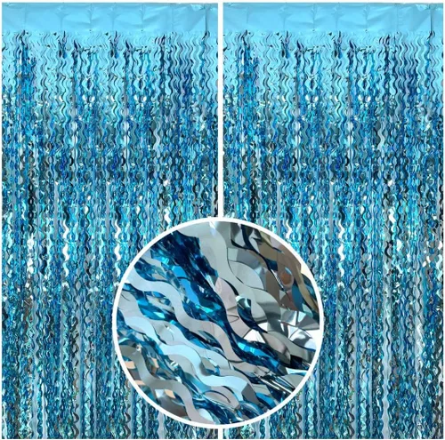 Decoraciones de fiesta con serpentinas azules, fondo de flecos azul pálido, decoración de cumpleaños azul claro, favor de cumpleaños de Frozen,