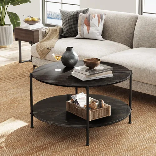 Miniatura 2 de WLIVE Mesa auxiliar redonda para sala de estar, mesa de centro pequeña de 32.6 pulgadas con estante de almacenamiento abierto, mesa central de Negro