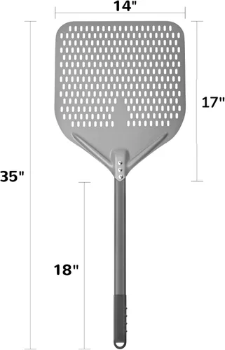 Miniatura 2 de G.a HOMEFAVOR Cáscara de pizza perforada de 14 x 17 pulgadas, 35 pulgadas en total, rectangular de aluminio para torneado de pizza con mango