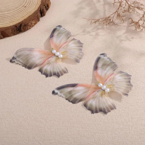 Miniatura 6 de Jumwrit 2 pinzas de mariposa para el cabello, estilo bohemio, grande, verde perla, 3D, alas móviles, pasador de pelo de mariposa, pinzas