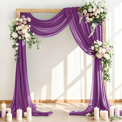 Miniatura 18 de LINXTAR Tela de Cortinaje para Arco de Boda 2 Paneles 30'' x 18FT Rosa Empolvado Gasa Chiffon Transparente Cortinaje de Arco para Cabina de Fotos