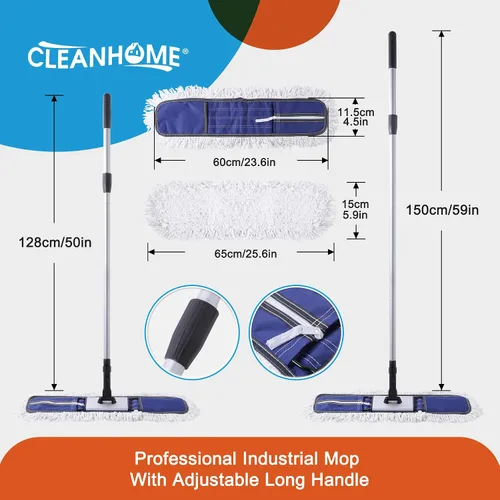 Miniatura 5 de CLEANHOME Trapeador de polvo comercial de 24 pulgadas para limpieza de suelos, trapeador de piso resistente con mango largo extensible de 59