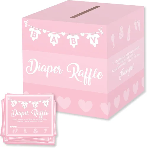 Miniatura 5 de Party Hearty - Boletos y caja para rifas de pañales, juego de baby shower, color azul 50 boletos de rifa, caja de tarjetas de boletos para rifas