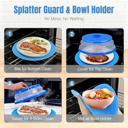 Miniatura 6 de Cubierta para salpicaduras de microondas – Alfombrillas de microondas multiusos, soporte de silicona para alimentos calientes, cubierta de placa