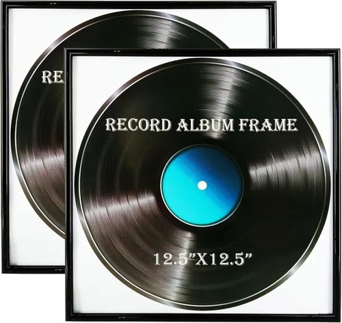 Marco negro para álbum de discos de música, paquete de 2, marco brillante de 12.5 x 12.5 pulgadas de alto, hecho para mostrar portadas de álbumes de