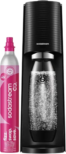 SodaStream Terra - Máquina para hacer agua con gas, con botella de agua reutilizable sin BPA de 1 litro para carbonatación y cilindro de gas de CO2