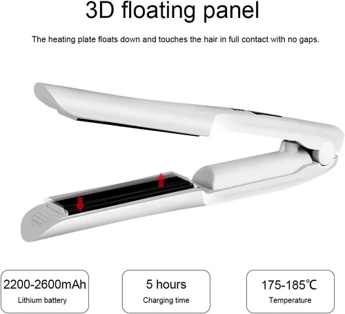Miniatura 6 de Alisador y rizador de cabello 2 en 1 con panel aplanador de cerámica 3D que hace que el cabello sea suave, control digital inalámbrico recargable
